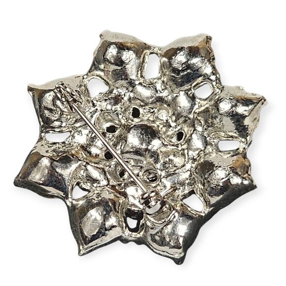 Vintage Style Rhinestone Snowflake Brooch Sparkling Silver Tone Crystal Jewelry - Picture 2 of 3
